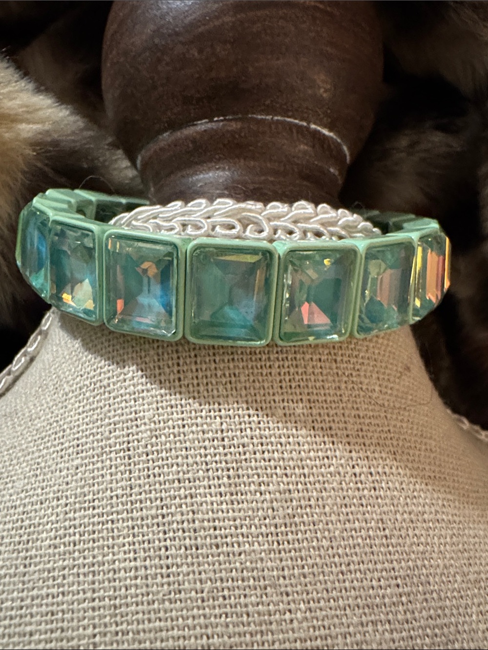 Square Teal Crystal Stretch Bracelet - Women Jewelry